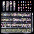 24-grid nail art rhinestones kit with AB aurora crystals and dual-ended wax picker pen - Irregular AB Aurora Style (sp0555)