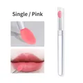 Pink silicone brush for nail chrome powder with a flat oval head and clear protective cap - Single Piece(gj0570) / Pink
