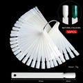 Muestrario de uñas en abanico de plástico ABS blanco con anillo de metal, set de 50 uds - Cabeza Cuadrada Natural