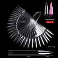 50 pieces of transparent pointed nail tips on fan shaped color card with metal ring - Stiletto Transparent
