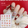 Set A-01 de dijes navideños para uñas con muñeco de nieve y campanas de aleación - Set de Navidad en tonos cálidos (A-01)