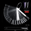 50pcs clear stiletto nail display tips with metal ring for polish practice and swatches - French Transparent