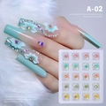 3D resin nail art flowers set A-02 with rhinestones in pink blue orange white yellow - 20 Slots Resin Carved Decorations 02