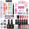 Comprehensive 25pcs nail gel polish set with mini UV lamp and professional DIY tools - 25Pcs Nail Art Set (MGK-08-A)