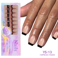 French tip press-on nails in nude pink and black, 150 pieces soft gel system - Nude Pink with Black Tip (YS-13)