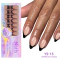French tip soft gel press-on nails in nude pink and black with 150 pieces and 15 sizes - Nude Pink with Black Tip (YS-15)