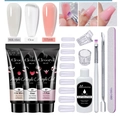 Set extension unghie con gel 15g bianco latte, trasparente, rosa chiaro e soluzione - Set da 10 Pezzi (MGK04-A)