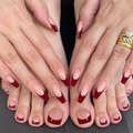 Set de uñas postizas francesas rojas para manos y pies con elegante forma de ataúd - Estilo de Bloque de Color Francés Rosa Nude y Rojo Profundo (Serie 01)