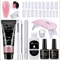 12-piece poly nail gel kit with 15ml pink extension gel, UV lamp, and full manicure tools - 11 Pcs Pink Set (MGK03-C)