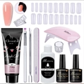 Nail extension kit with LT.Pink builder gel, UV lamp, solution and diverse nail tools - 11 Pcs Light Pink Set (MGK03-E)