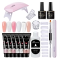 Complete 12-piece poly nail gel kit with pink LED lamp and six assorted 15ml colors - 15 Pcs Set (MGK06-A)