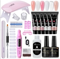 Poly nail gel kit with 15ml extension gels, pink SUNmini LED lamp, and drill set - 19 Pcs Set (MGK07-A)