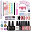 Nail extension kit with pink UV LED lamp, 6 gel polishes and professional manicure tools - 25 Pcs Set (MGK-08-A)
