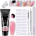 Pink acrylic gel nail extension kit with forms, brush, file, and application steps - 6 Pcs Pink Set (MGK01-C)