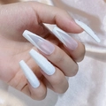 Extra lange witte glitter ballerina nagels met mat V-vormig ontwerp en strassteentjes - Witte Glitter Franse Strass Stijl (JP0467-10)