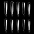 Size chart showing 10 sizes of extra long transparent 4XL coffin nail tips in millimeters - Transparent (3# Ballet)