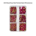 Detailed view of magenta mixed pointed back rhinestones in a 6-compartment nail art box - 6 Grids Pointed Rhinestones 05 Fuchsia