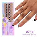 French tip press-on nails in nude pink and black, 150 pieces 15 sizes soft gel set - French Black Style (YS-15)