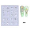 Macro view of 20-grid nail art crystal charms with heart and cross alloy details - High Shine Geometric Gemstones Style (20-Grid Alloy 09)
