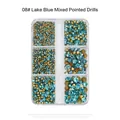 6-grid storage box with lake blue and gold pointed-back nail art rhinestones - 6 Grids Pointed Rhinestones 08 Lake Blue