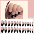 Lange ballet kunstnagels met zwarte French tips en zilveren glitterlijn accenten - Zwarte Franse Stijl Met Steentjes En Zilveren Lijnen (JP0473-09)