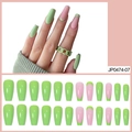 Set di 24 unghie finte lunghe trapezoidali verde matcha e rosa per l'estate - Stile Bara Lunga Francese Verde Matcha Rosa (JP0474-07)