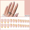 Unghie finte a mandorla francese con punte bianche e onde arancioni su base rosa nude - Stile Mandorla a Onde Bianco Arancio Francese(JP0473-06)