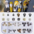 Halloween alloy nail art charms set with spiders and skulls in a storage box - 12-Grid Halloween Nail Art Ornament Box