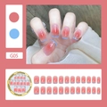 Pink blush press-on nails with light blue French tips in square shape style G05 - Pink Blush Blue French Edge Style (G05)