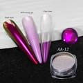 Poudre chrome caméléon AA-12 avec reflets vert et violet sur bases noire et claire - Caméléon Optique Bonbon 12 (AA-12)