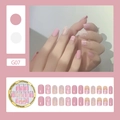 Pink press-on nail kit G07 with floral glitter patterns and storage box 24pcs - Pink Tone Glitter Floral Pattern Style (G07)