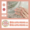 Pink gradient press-on nails with red heart patterns and stars in a 24-piece set - Nude Pink Gradient Heart Star Style (G08)