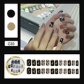 Elegant press-on nails set featuring black, gold border, and brown leopard print style - Black Gold Leopard Print Style (G10)