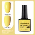 Bright yellow nail gel polish B015 showing glossy and matte finishes on nails - B015 Bright Yellow