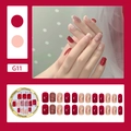 G11 wine red and nude pink press-on nails set with gold lines and glitter gradient - Wine Red Nude Pink Glitter Gold Line Style (G11)