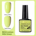 Gel nail polish in B016 Lemon Milk Green with glossy and matte finish effects - B016 Lemon Milky Green