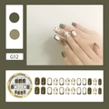 Olive green press-on nails with marble texture and white border accents set of 24 - Olive Green White Border Marble Pattern Style (G12)