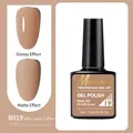 Caramel coffee gel polish in gloss and matte finishes shown with a 7.5ml bottle - B019 Milky Candy Coffee