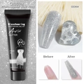 Detail van zilveren glitter nagelgel met het voor en na effect op de vingernagels - 15ml Parel Verlenging Gel 08 (Zilver Pailletten)