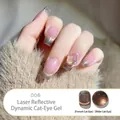 Macro detail of number 006 laser cat eye nail polish with luxury crystal rhinestone - Dynamic Glitter Cat Eye 06