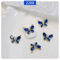 Detalle de dijes de mariposa para uñas en aleación dorada con cristales azul oscuro 3D - Base Dorada Circón Azul Profundo(2268) / Pack de 5