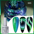 Detailed view of peacock cat eye gel polish showing aurora shimmer and bottle 003 - Peacock Cat Eye Gel 03
