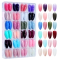 Detail of 24-color press-on nail kit featuring matte and glossy long stiletto fake nails - 24-Grid Mixed Color Nails 01 (Long Stiletto/Matte Glossy Glitter)