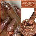 Esmalte de uñas láser arcoíris número 002 con purpurina en uñas largas de ataúd - Rosa Champaña Láser (02)
