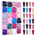 24-grid professional set of matte square ballerina press-on nails with organizer box - 24-Grid Mixed Color Nails 04 (Trapezoid Style/Multicolor Mix)
