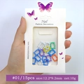 Detail view of 15pcs colorful macaron vintage frame alloy nail charms in retail packaging - Rectangular Frame Style (Set 01) / Macaron Mixed Colors
