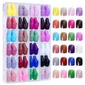24 colors glossy ballet square press-on nails set with transparent storage box - Mixed Color Nails 06 / 24 Grids 576 Pieces Set / Multicolor