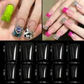 Tabla de tallas con 10 dimensiones de uñas postizas con forma de pato y sus medidas exactas - Puntas de Uñas de Pico de Pato Corto / 504 Piezas / Transparente