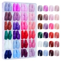 Detailed 24-color glossy press-on nail kit set displayed in a transparent grid organizer box - Mixed Color Nails 07 / 24 Grids 576 Pieces Set / Multicolor