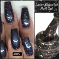 Laser colorful nail gel in shade 005 with silver glitter and galaxy star effects - Starry Black Laser (05)
